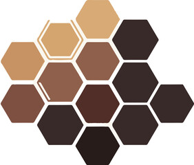A cluster of hexagons in various shades of brown and beige form a honeycomb pattern