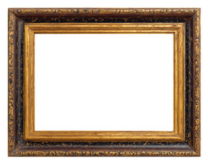 Ornate Gold and Dark Wood Picture Frame with Intricate Carvings Isolated on Transparent Background