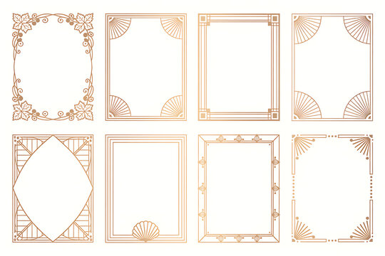 Varied Set of Art Deco Gold Outline Frames with Grape, Shell, and Fan Motifs for High-End Design Projects
