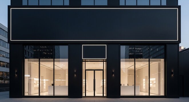 Modern storefront facade with large blank billboard mockup