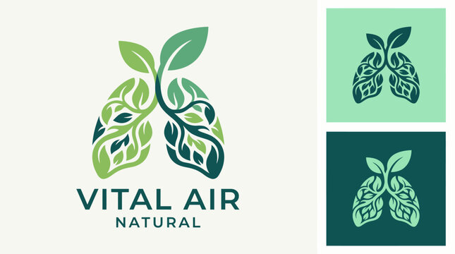 A logo representation of lungs formed by leaves, highlighting the importance of clean air and a healthy environment, perfect for brands focused on wellness and sustainability.