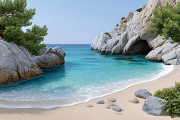 Obraz premium Tropical beach with clear blue ocean and sandy shore