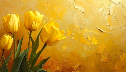 黄色のチューリップとシンプルな黄色の背景　AI生成素材