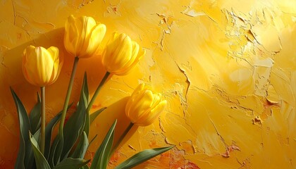 黄色のチューリップとシンプルな黄色の背景　AI生成素材