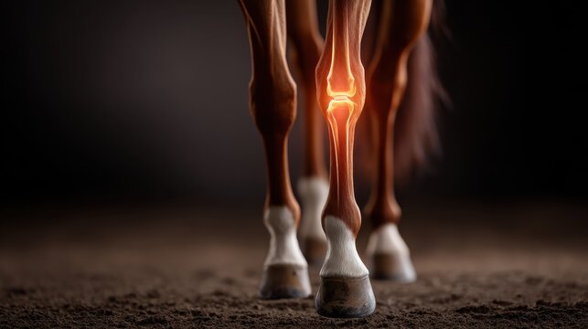 Close-Up of Horse Leg treatment glowing with muscle, anatomy, injury, monitoring, joint, visual, exam