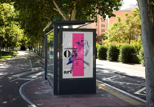 Mockup Of Customizable Poster On Bus Stop
