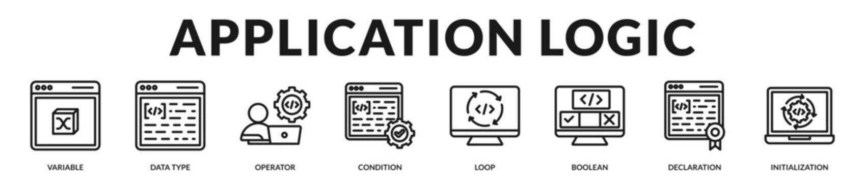 Application logic framework illustrating structured control flow, variable handling, and computational efficiency within modern systems in Lineal Icon Style