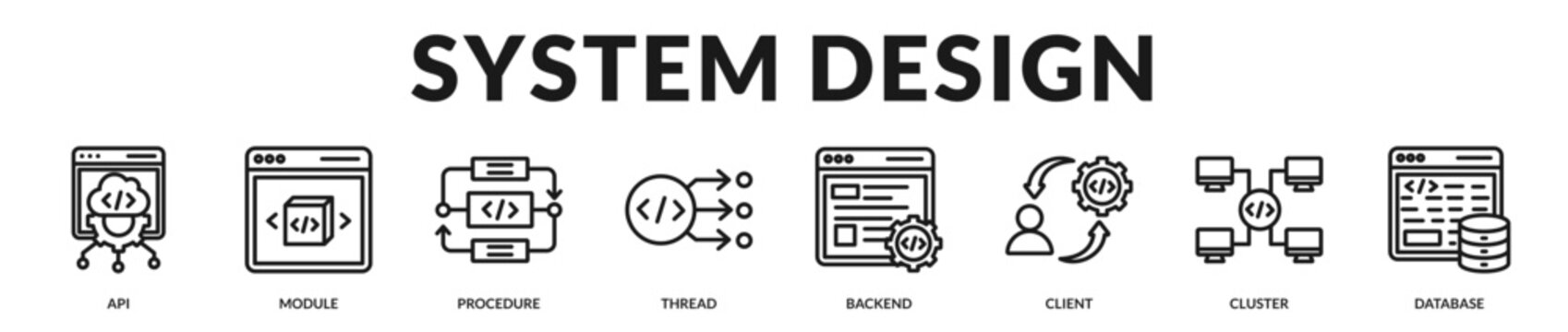 System design blueprint focusing on modular integration, distributed components, and reliable database architecture in Lineal Icon Style