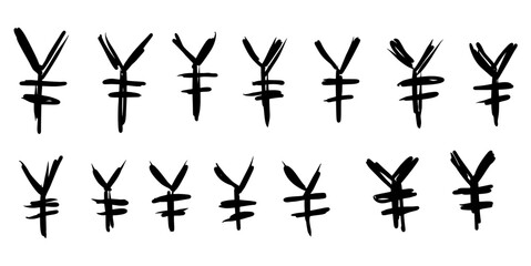 Fototapeta premium Set yen hand drawing vector for casual finance blogs. Ideal for symbolizing Japanese economy, personal budgeting, and sketchy currency exchange.