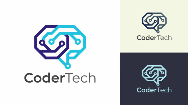 This logo showcases an innovative fusion of a brain and circuit patterns, representing technology and intelligence, designed with modern aesthetics and vivid colors.