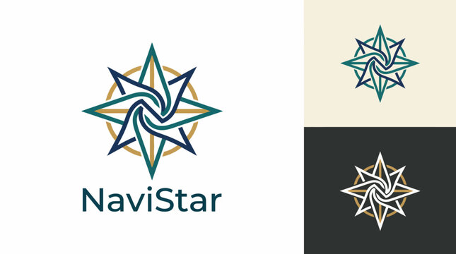 A dynamic logo representing a compass star with swirling elements, symbolizing guidance and navigation for explorers, travelers, and seekers of adventure and new experiences.