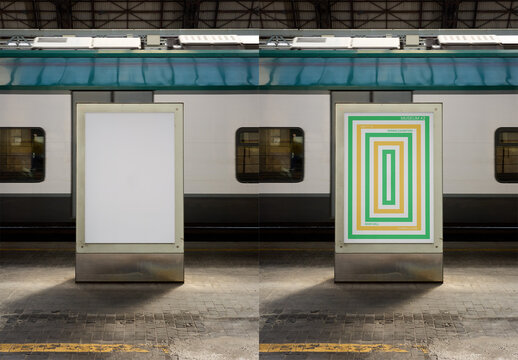 Mockup Of Customizable Advert On Train Platform
