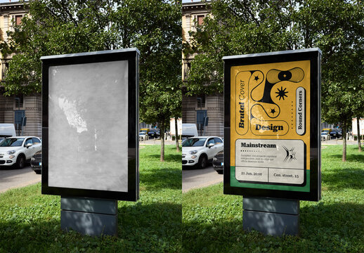 Mockup Of Customizable Vertical Poster On Grass