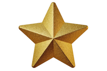 Obraz premium A close-up view of a golden star with a glittering texture and reflective surface. isolated on transparent background