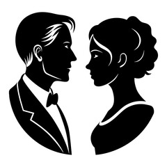 Classic Cameo Profile Portrait of Man and Woman Vector. © Ali