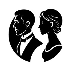 Vector Silhouette Cameo Man and Woman Portrait in Profile on White Background. © Ali