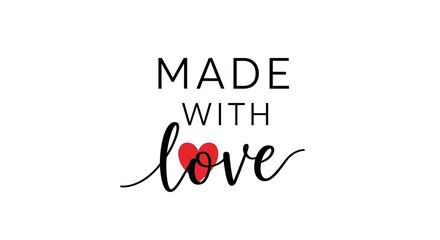 Made with Love typography with a red heart symbol representing affection and care in handcrafted items and gifts