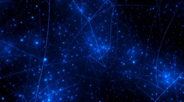 A constellation pattern on a dark blue background viewed from a distant perspective with stars and lines connecting the celestial bodies