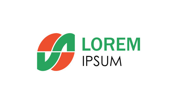 Abstract green and orange shapes forming an interlocking design with the text 'LOREM IPSUM' beside it, perfect for corporate branding and modern logos