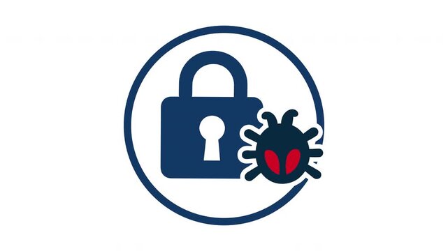 Padlock and malware bug icon, cybersecurity seamless loop