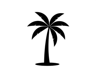 A black palm tree silhouette on a white background