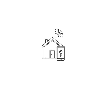 Digital home key line icon. Wireless security and house symbol