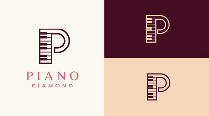 This elegant logo combines a piano key design with a stylized letter 'P', representing musical creativity and sophistication, perfect for music-related businesses and studios. © Miaochan