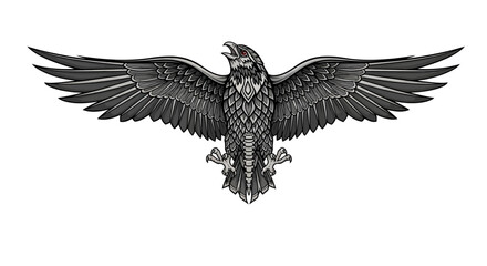 Obraz premium Majestic Raven Spreading Wings, Open Beak, Tribal Tattoo Style, Isolated