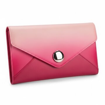 A stylish pink wallet with a silver button and dual-tone design