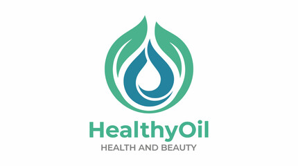 A refined logo design showcasing a water drop and leaf motifs, representing purity and health, perfect for beauty and wellness brands focusing on oils or skincare products.