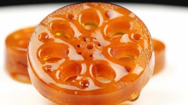 Traditional chinese lotus root candy intricate texture 4k macro close-up