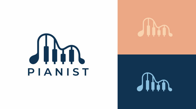 This logo showcases a sophisticated design featuring piano keys and sound waves, embodying creativity and musicality, ideal for music schools and concert venues.