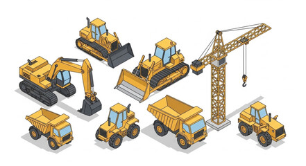 Collection of Yellow Construction Vehicles. © ramlan