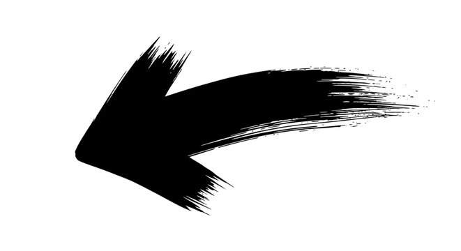 A bold black brushstroke arrow pointing to the left on a white background.