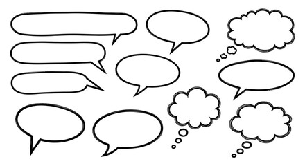 Fototapeta premium A collection of hand-drawn speech and thought bubbles in various shapes and sizes.