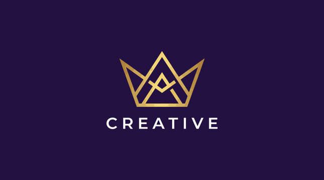A sophisticated logo featuring a geometric crown design in gold, representing elegance and prestige, ideal for luxury brands, fashion, or high-end services.