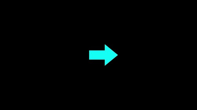 A strikingly simple graphic depicts a bright cyan colored arrow pointing to the right against a solid black background emphasizing direction high quality