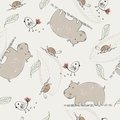 Vector seamless pattern with safari animals. Kids nursery background.