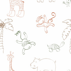 Vector seamless pattern with safari animals. Kids nursery background.