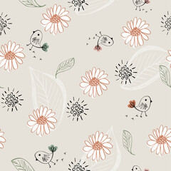 Vector seamless pattern with birds. Kids nursery background.