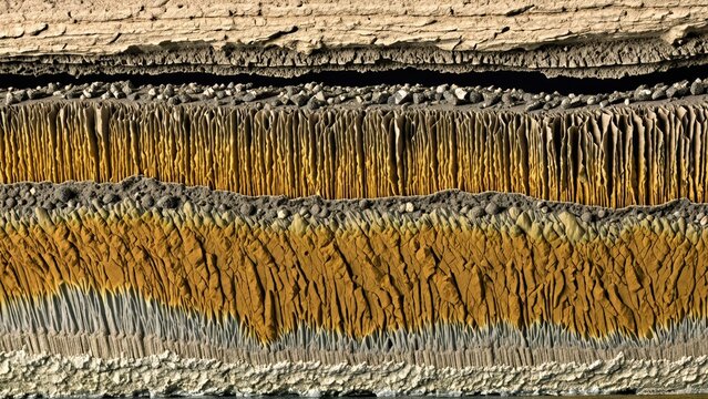 Lake sediment varve core cross-section &mdash; paleoenvironment microstrata
