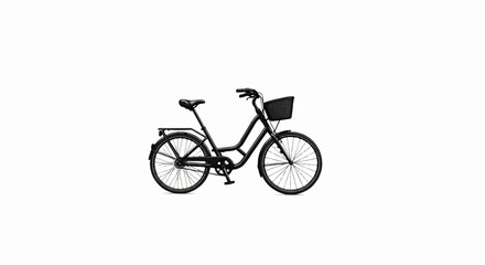 Fototapeta premium A black bicycle with a basket, rack, and fenders on a white background