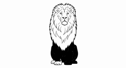 Obraz premium A black and white stylized illustration of a lion with a full mane