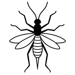 Fototapeta premium Stylized white outline icon of a flying bee with prominent wings and striped body