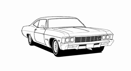 Obraz premium A black and white line drawing of a vintage two-door coupe car
