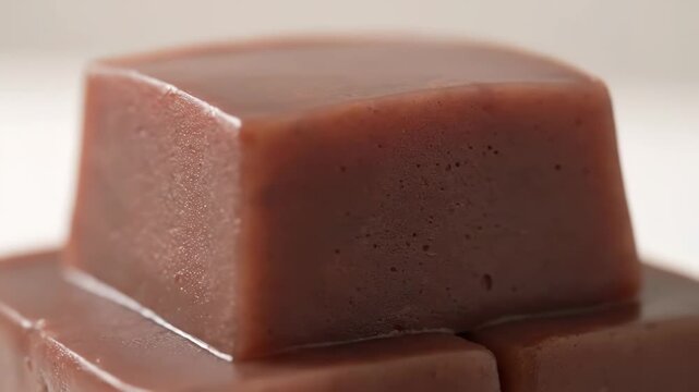 Ultra detailed macro close-up video of korean red bean jelly dessert block
