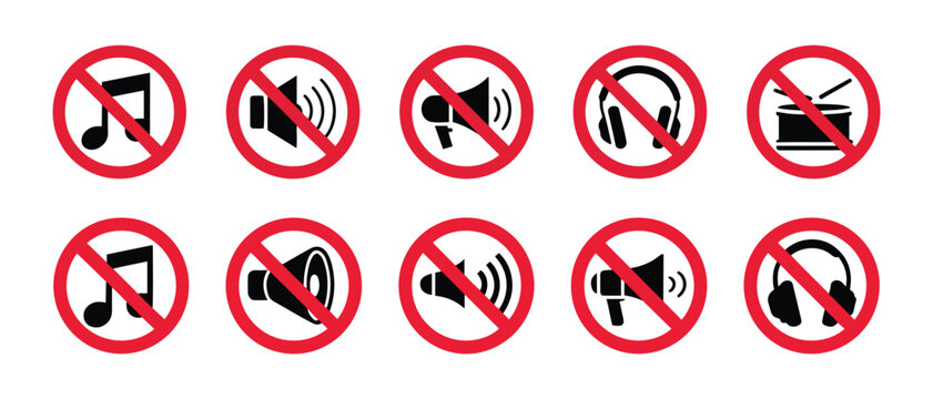 Modern Vector Set of No Sound Icons Illustrating Mute, Silence, and Prohibited Audio Symbols in a Clean, Minimalist Design.