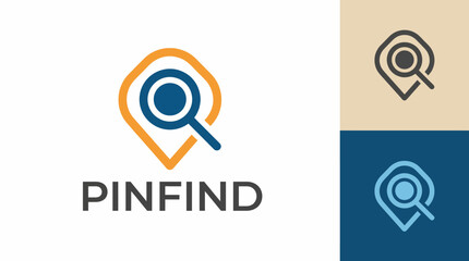 A modern logo design featuring a location marker and magnifying glass, ideal for apps focused on search and navigation in various contexts and themes. © jim