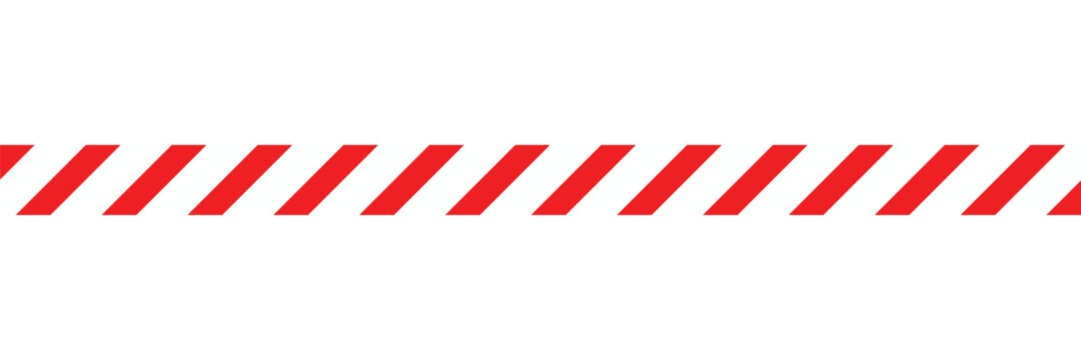 Christmas candy straight line border with red and white striped. Xmas seamless line with striped candy lollipop pattern isolated on white background. Red white striped caution pattern.