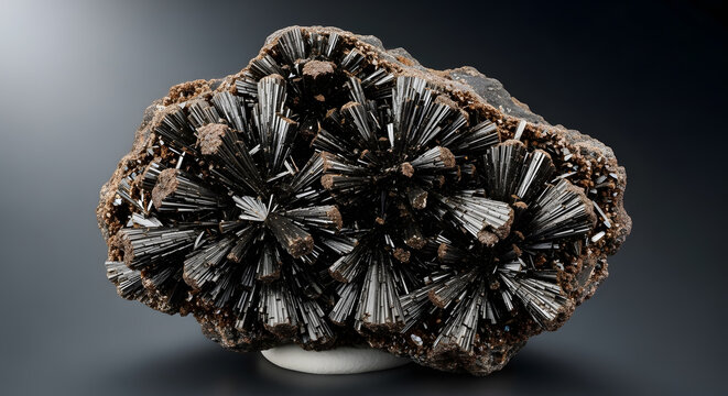 A high quality specimen of Goethite mineral with radiating dark needle like metallic crystals